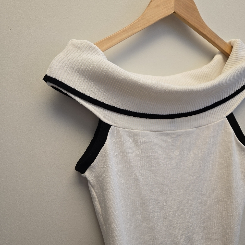 Heart Soul Medium Vintage Y2K Knit Off Shoulder Sweater White Black - Picture 2 of 8